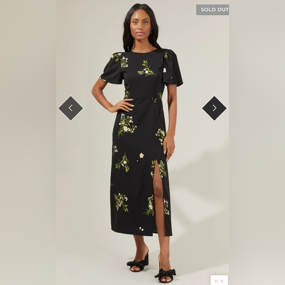 Sugarlips Jenna Floral Midi Dress Black Green Puff Sleeve Women’s Small NWT - Picture 13 of 14